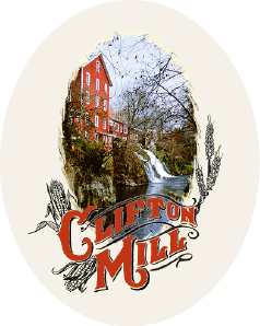 oval logo with image of mill