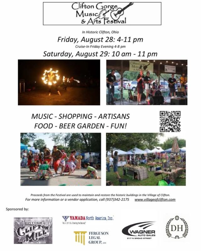 🏁🎶🎸 Loved the Cruise-In at Historic Clifton Mill earlier this summer? Then you won’t want to miss this one! ⛽️🚦🏁

Join us Friday, August 28th from 4–8 PM for the Cruise-In along Clay Street during the Clifton Gorge Music & Arts Festival!

If you enjoyed all the classic cars, great conversations and small-town atmosphere at the Mill, come back to Clifton for another evening of cars and fun!

And there’s plenty more to enjoy all weekend long! 🎶🎨
🎵 Live music
🛍️ Arts & craft vendors
🍔 Food trucks
🍺 Beer tent
✨ And lots of festival fun!

Cruise on over, stay awhile, and make a weekend of it! 🚘🎶

https://villageofclifton.com/festival-information/festival-schedule/?fbclid=IwdGRjcATyugBURENQBPBuAXBkb2YFZXh0bgNhZW0CMTAAc3J0YwZhcHBfaWQMMzUwNjg1NTMxNzI4AAEeAIh4AfFpNf-llzq9LG5NR8sIcrjvUEh6Ibuvgs5RfkzSmUqtUxPm2jtRFM4_aem_QOuyAqqBQUV51l74R2d2hA